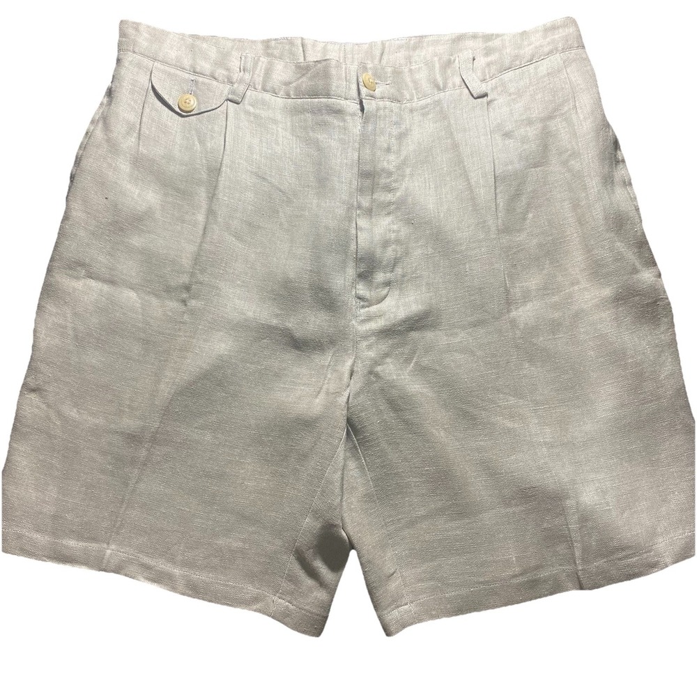 Nautica Shorts Mens Size 38 Beige 100% Linen Pleated Bermuda Cabin Short